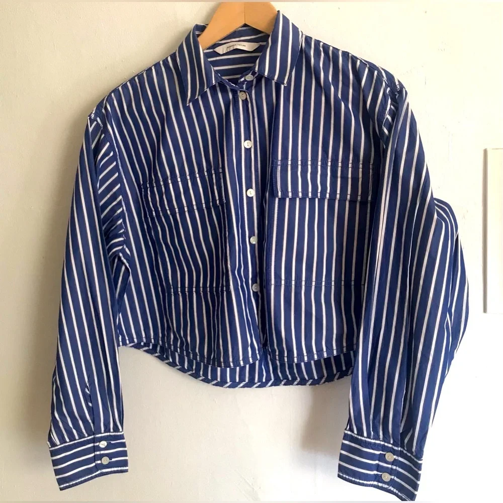 REBECCA TAYLOR Marseille Stripe Cropped Blouse - Picture 5 of 11